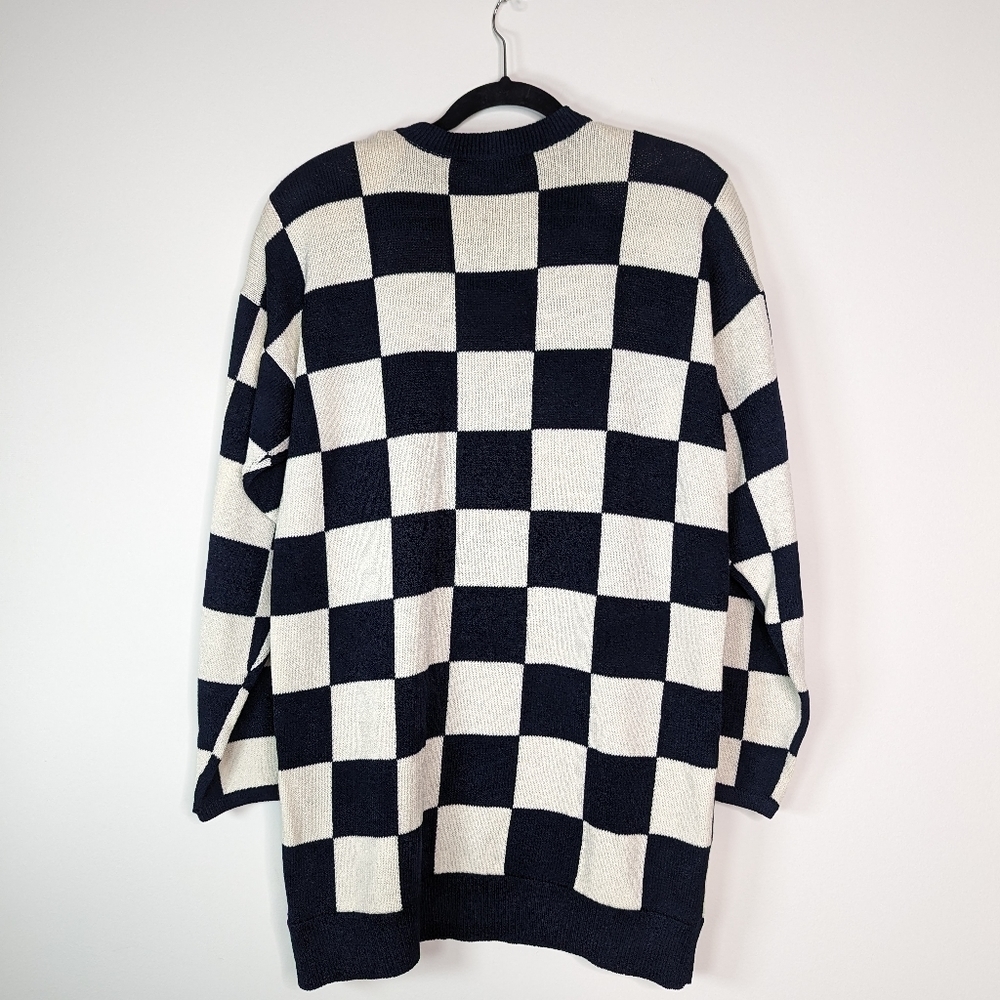 St. John Navy Check board Nautical Embeoidered Knit Sweater Dress Size Large - Picture 4 of 4